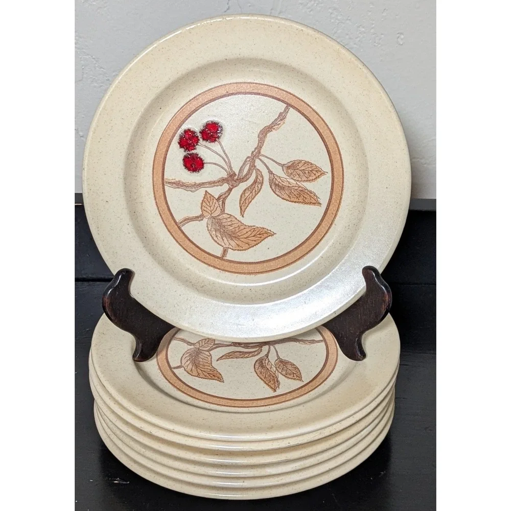 Vintage Anchor Hocking Wild Cherry Ironstone Salad/Dessert Plates Set‎ of Seven